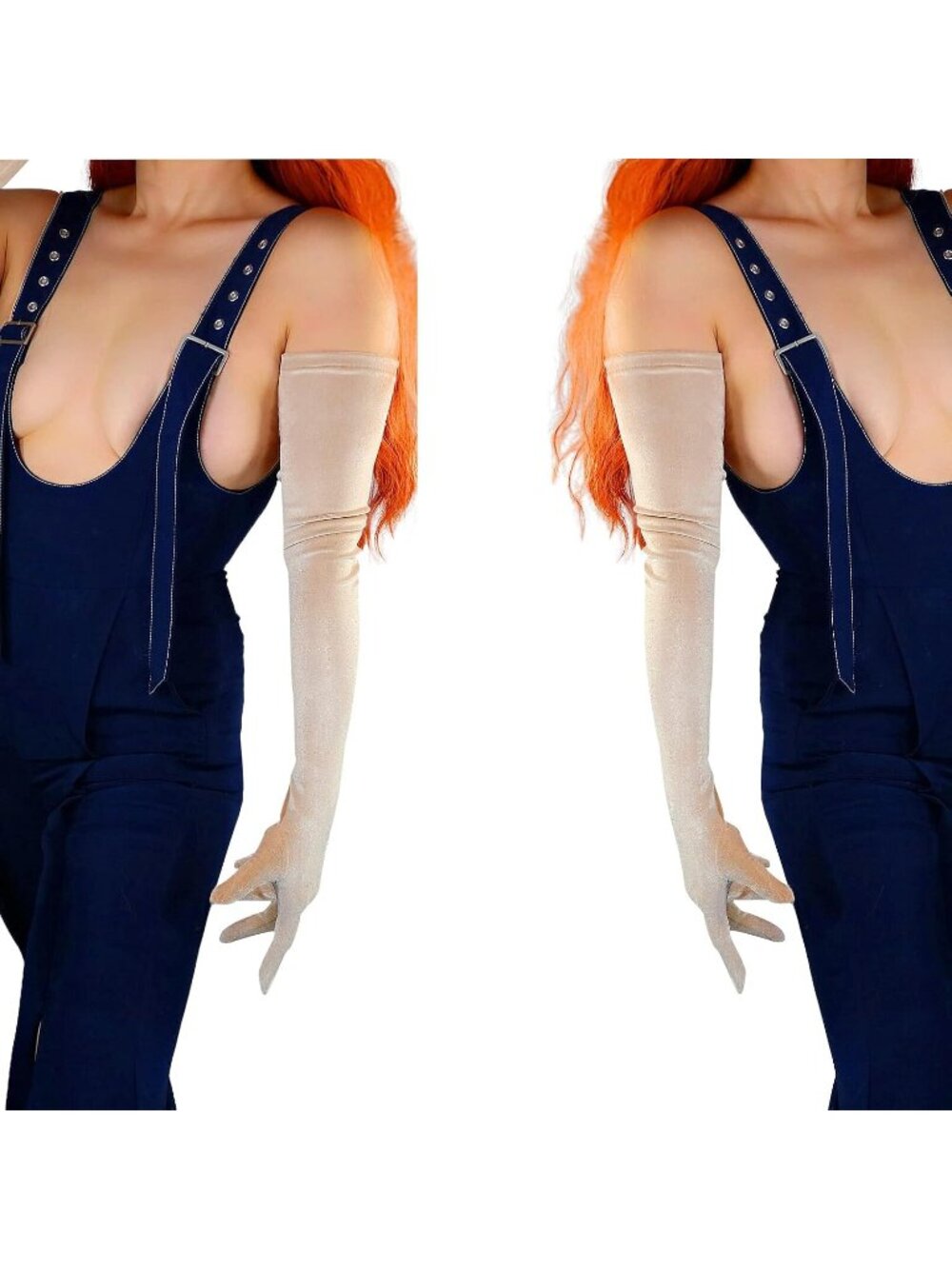 Women's Nude 28 Inch Long Touch Screen Halloween Cosplay Costume Velvet Gloves